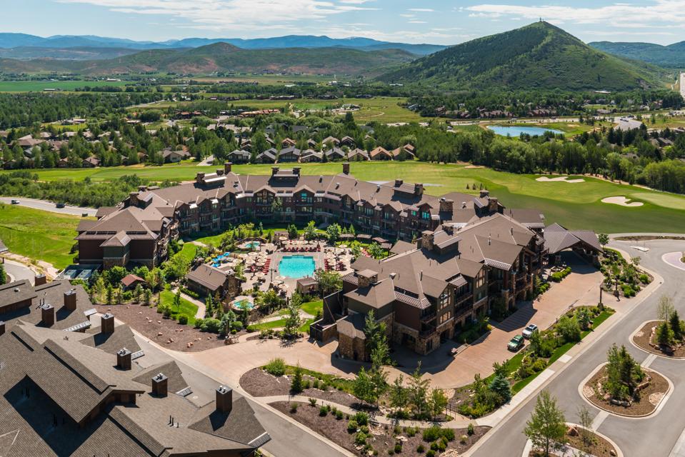 An overhead view of Waldorf Astoria Park City resort in Utah.