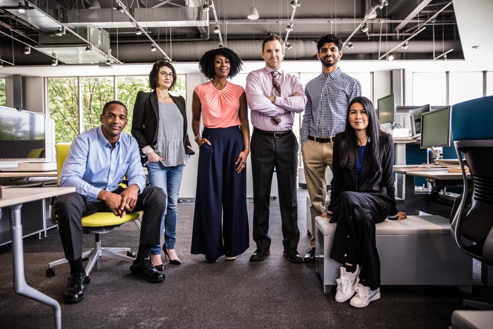 Portrait of coworkers in modern business office