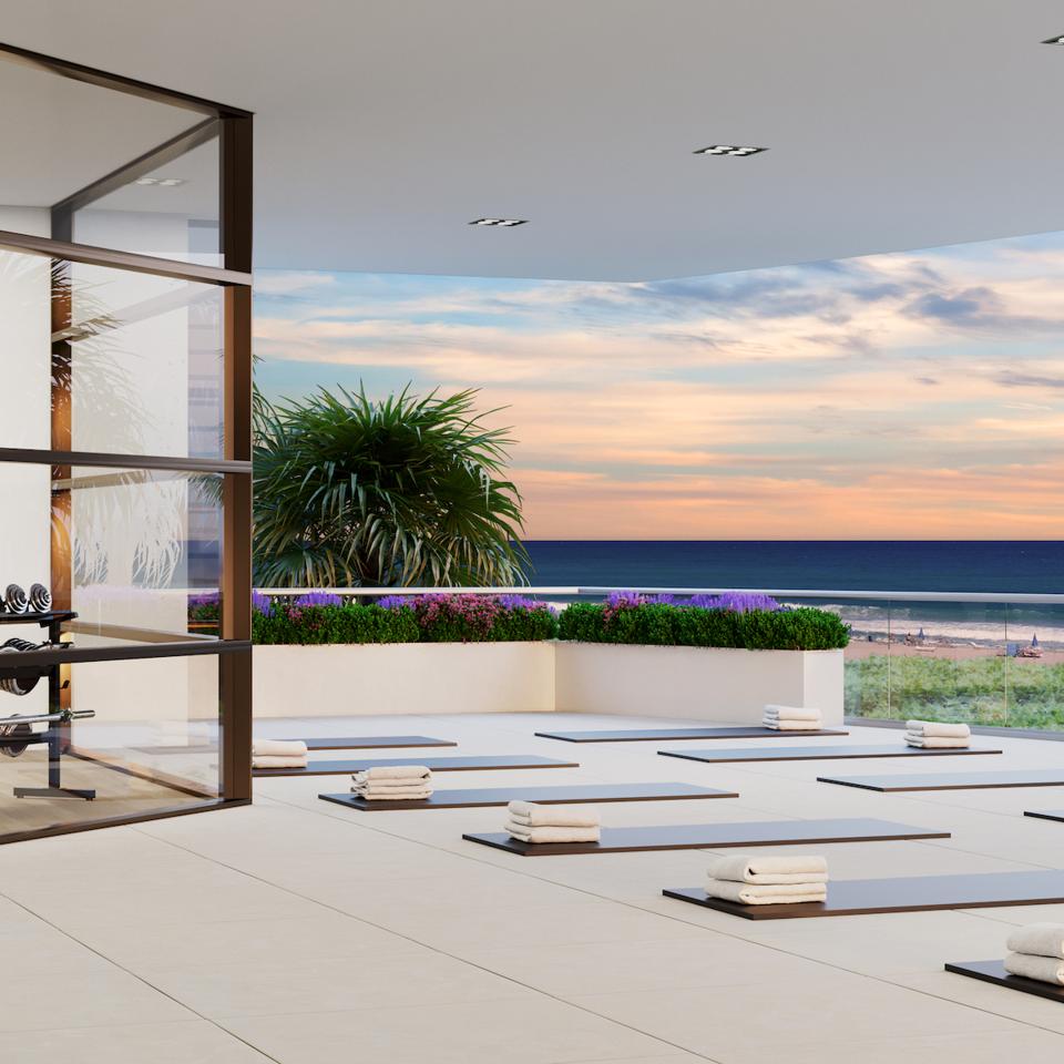 Private yoga terraces on the beach at Amrit resort hotel