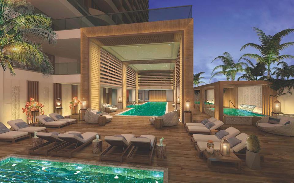 hydrotherapy polls on the beach at Amrit Ocean Resort & Residences, Singer Island