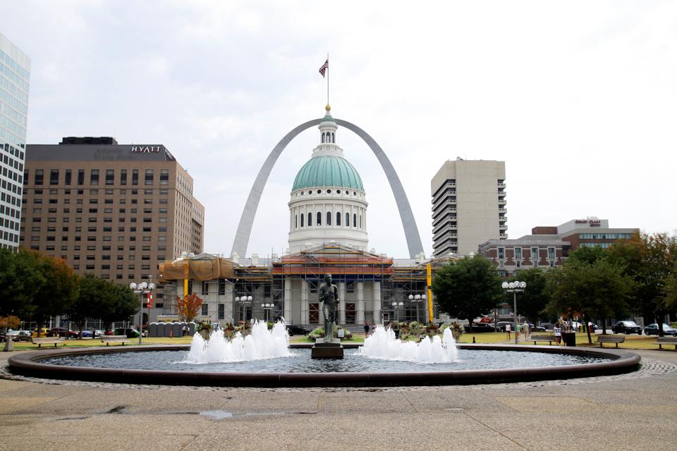 The Gateway Arch is a highlight of the skyline in St. Louis, Missouri