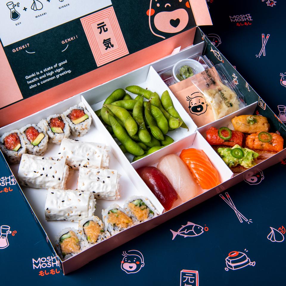 Plenty of Fish in the Sea Box ($40) - a selection of handrolls, cut rolls, Krispy Rice, nigiri, and edamame 