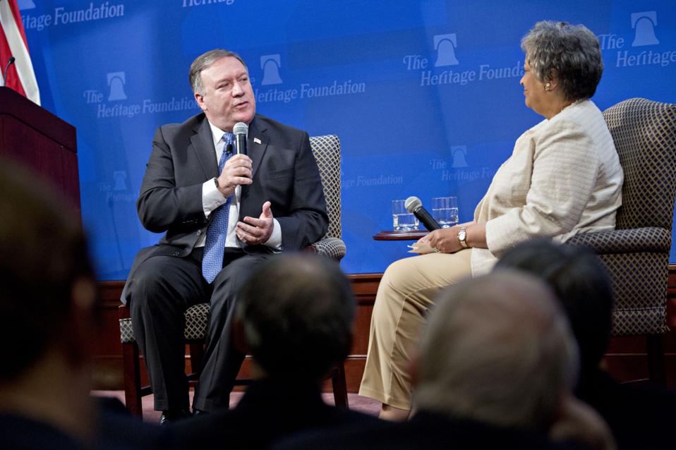 Secretary Of State Mike Pompeo Delivers Speech At The Heritage Foundation