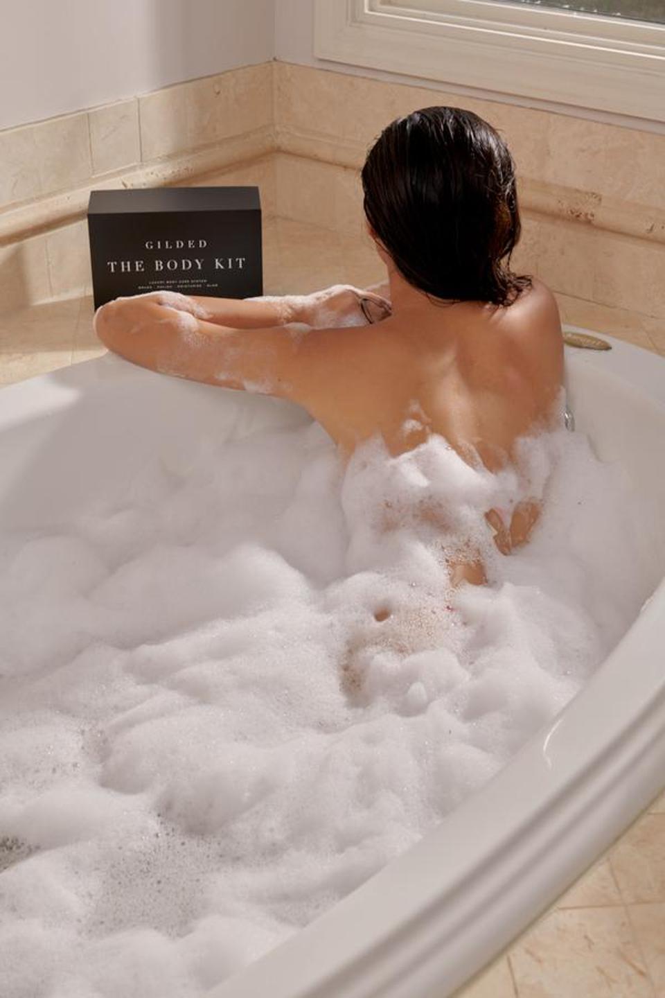 GILDED's Body Kit consists of the Marble Body Brush, Body Polish and Body Balm