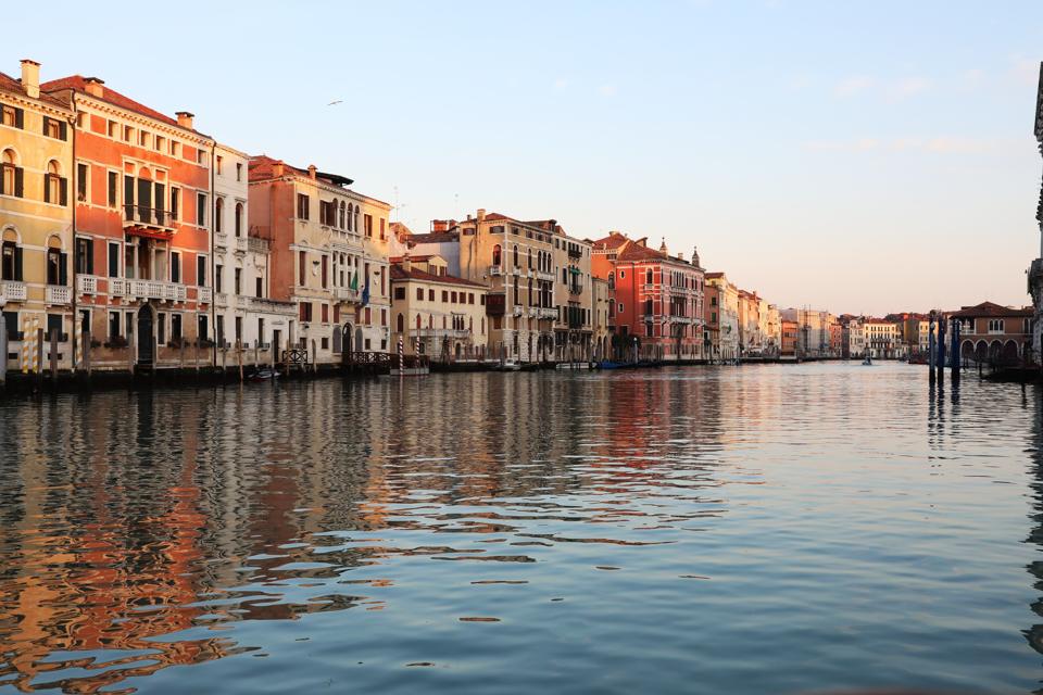 The Grand Canal is unusually quiet due to the absence of tourists on February 15, 2021 in Venice, Italy.