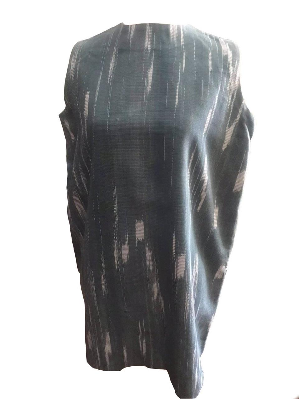 Gray shift dress made using 100% handwoven Bagobo textiles by CAMLU