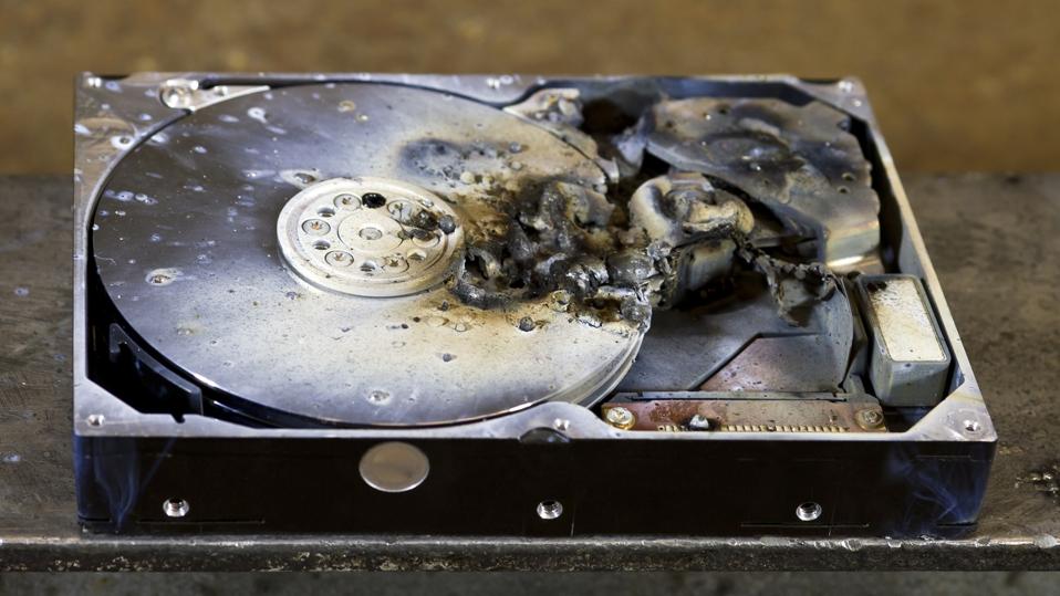dead hard drive in close up