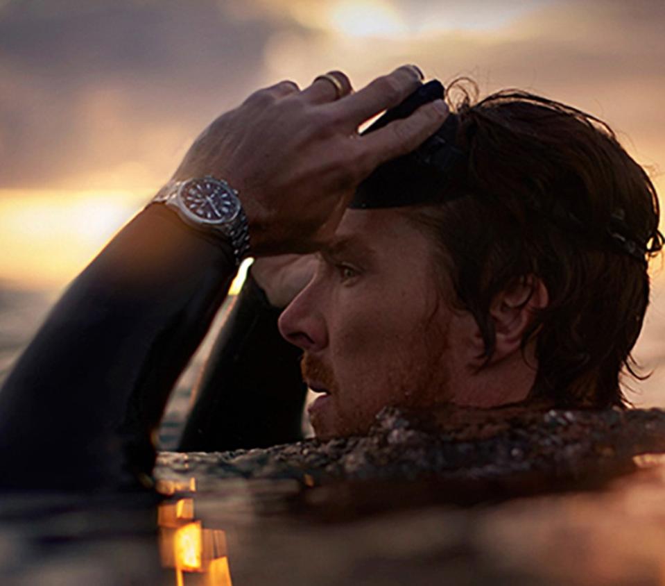 Actor Benedict Cumberbatch wears a Jaeger-LeCoultre Polaris Mariner Memovox.