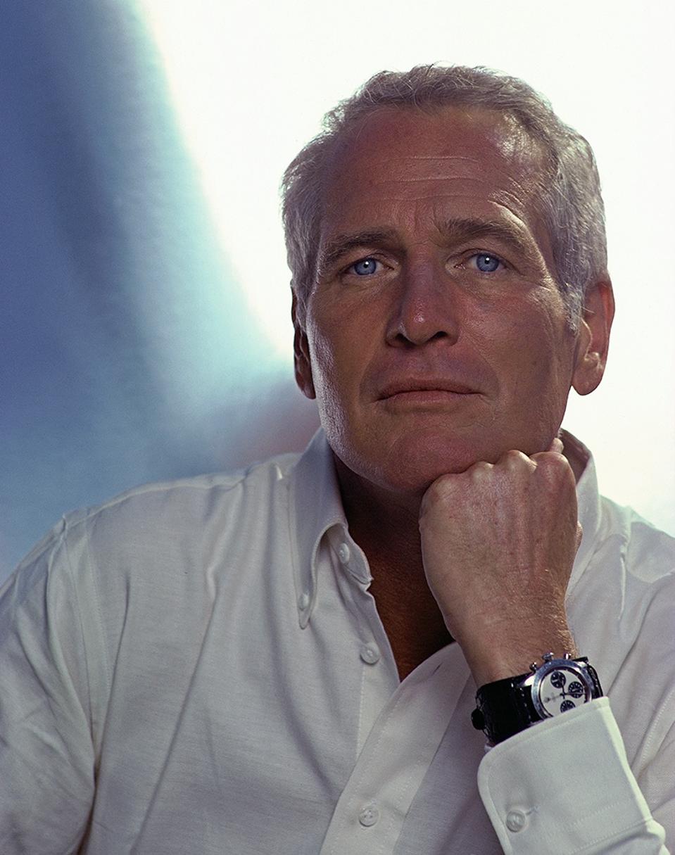 Paul Newman wearing his Paul Newman Rolex Daytona, which sold for $17.8-million at a Phillips auction in 2017.