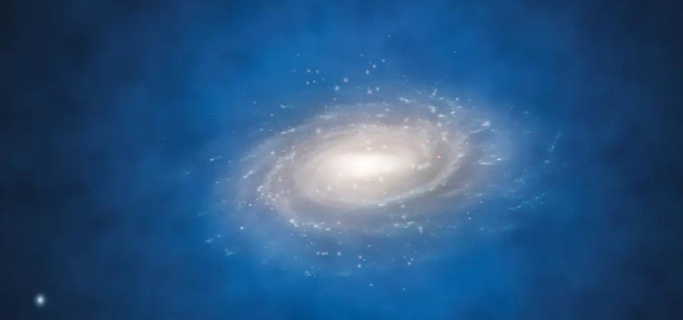 Fog-like dark matter surrounding a spiral galaxy.