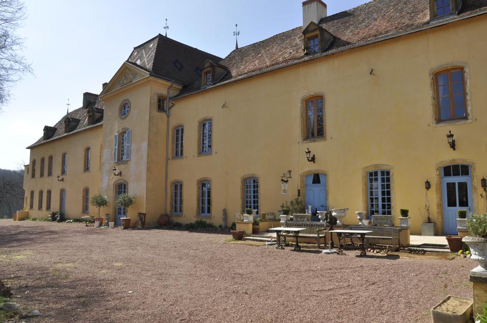 exterior of 16th century french chateau with diamond pattern roof