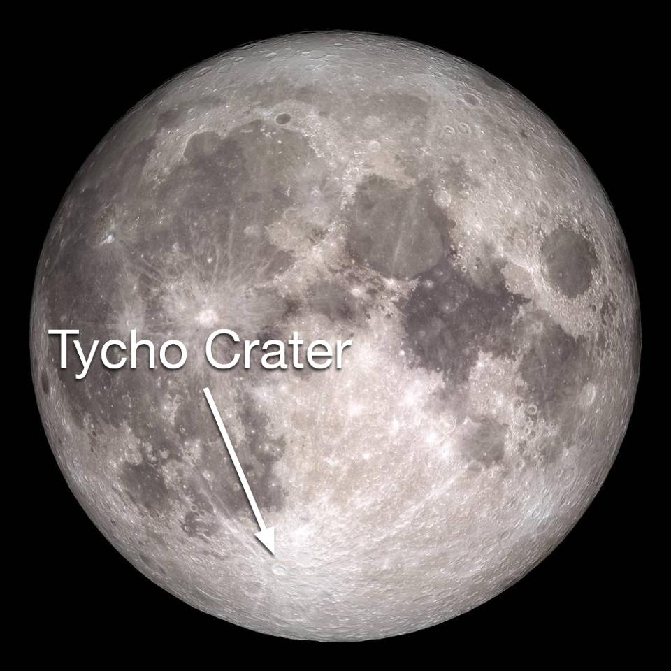 Tycho Crater es uno de los cráteres más prominentes de la luna.