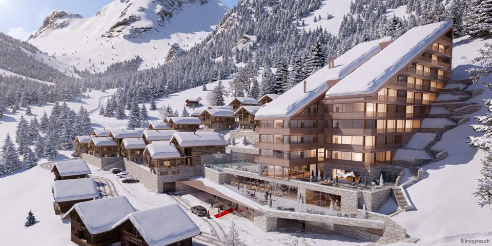 rendering of Guernerés Exclusive Lodge in Grimentz resort ski development switzerland