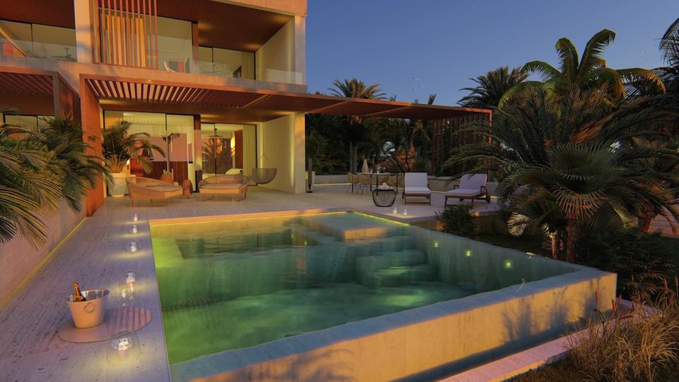 A luxurious beachfront suite at the new Live Aqua Punta Cana features extensive outdoor space and a large plunge pool.