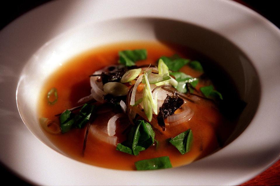 One of the Miranda Sharps' dish - Gingered miso shiro soup made with sea vegetab