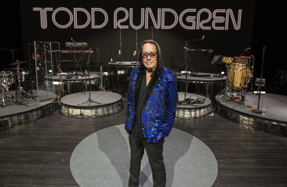Rock and Roll Hall of Fame nominee Todd Rundgren poses on stage during rehearsals for his ″Clearly Human″ virtual tour. Friday, February 12, 2021 in Chicago, IL (Photo by Barry Brecheisen)