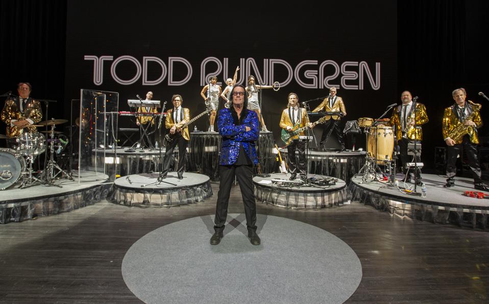 Todd Rundgren poses with his band during rehearsals for the ″Clearly Human″ virtual tour. Friday, February 12, 2021 in Chicago, IL (Photo by Barry Brecheisen)