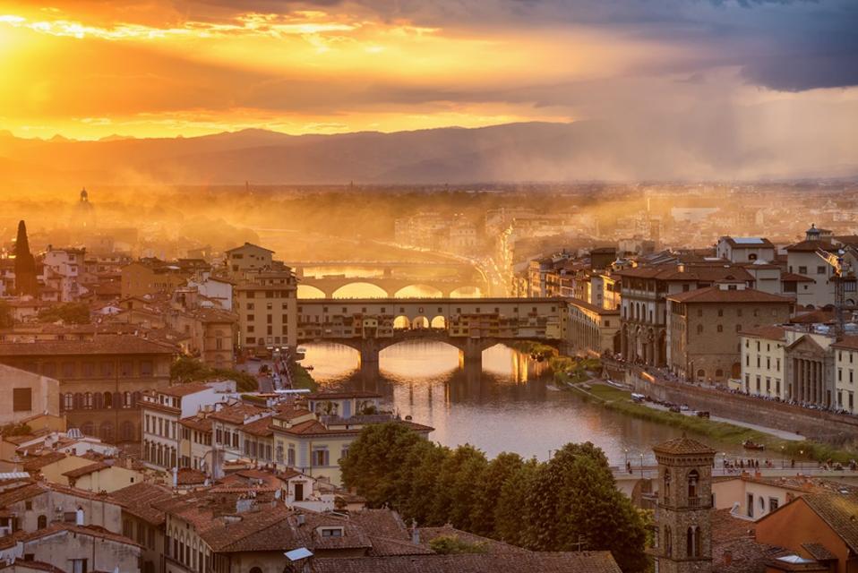 The cathedral of Santa Maria del Fiore (Duomo) and Vecchio palazzo, Florence, Italy