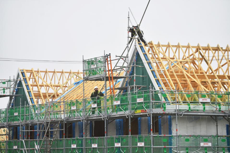 Workers on a new house build in the UK.
