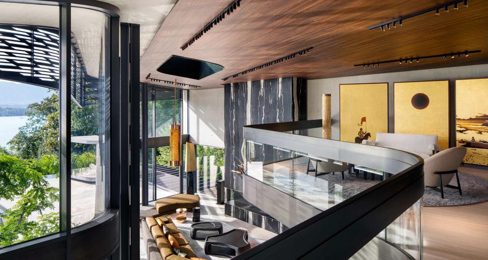 interior photo of villa courbe modern architecture switzerland saoto