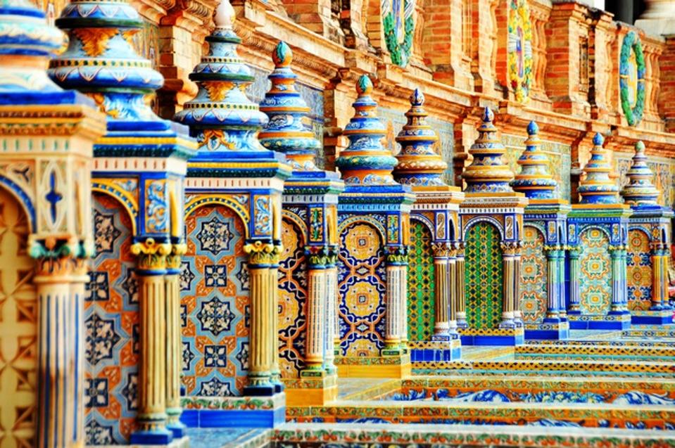 Ceramic balustrade in Seville, Andalusia, Spain