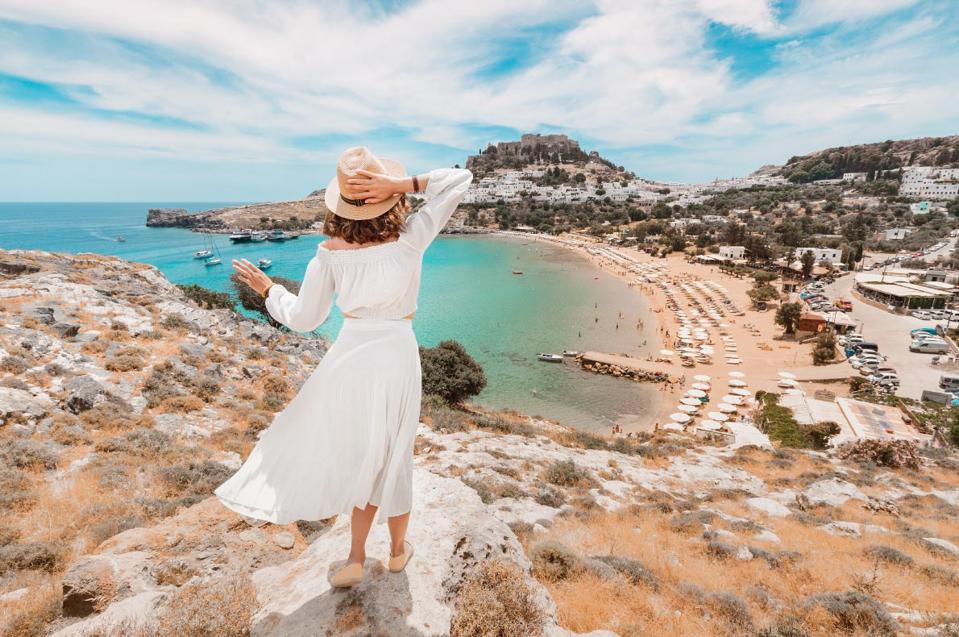 A panoramic view of the sea in Rhodes Island Greece