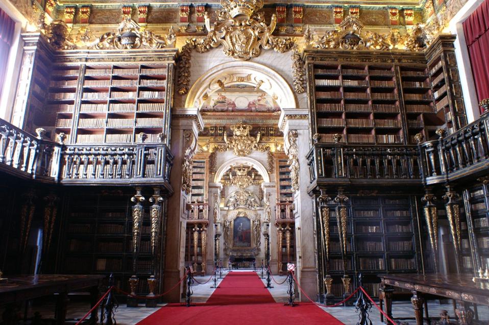 The Baroque Johannine Library at the University of Coimbra in Portugal is impressive