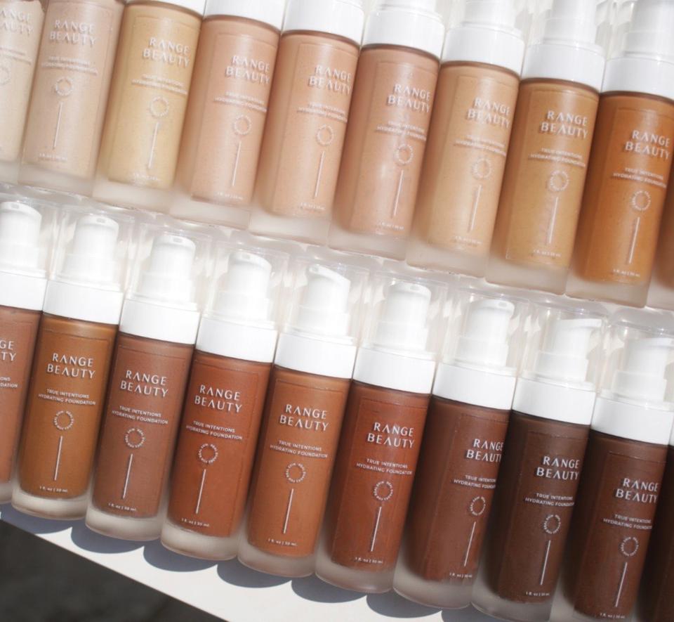 Range Beauty True Intentions Hydrating Foundation in various skin shades from fair to dark