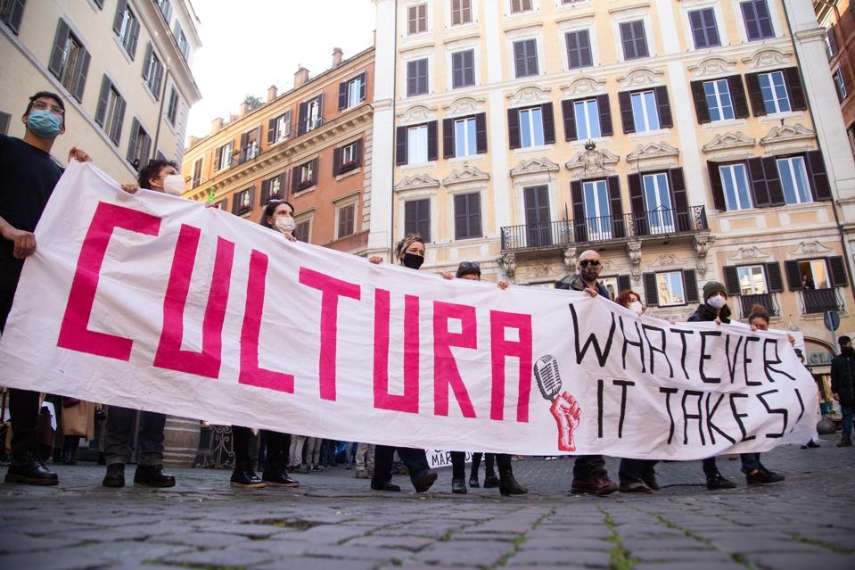 Demonstration organized by the workers of the entertainment sector Rome Italy