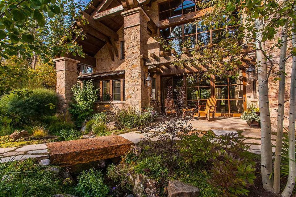 backyard of luxury home in edwards, colorado, at 50 Spruce Lane