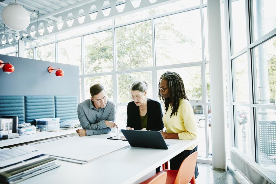 Female designer leading project discussion