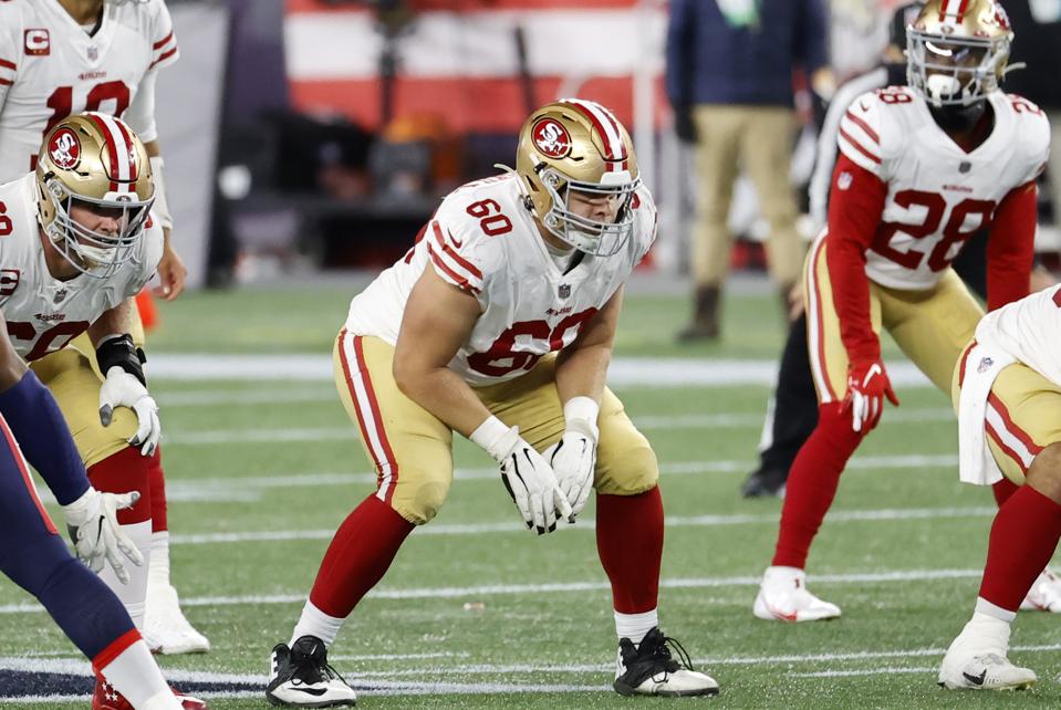 49ers offensive lineman Daniel Brunskill against the Patriots