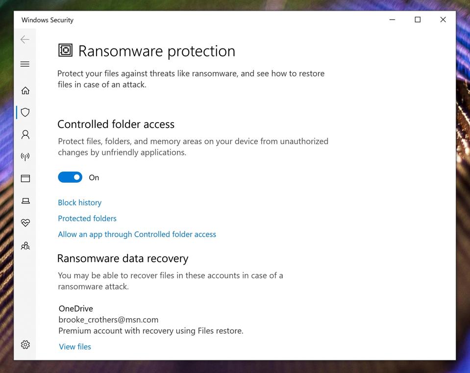 Windows 10 ransomware protection.