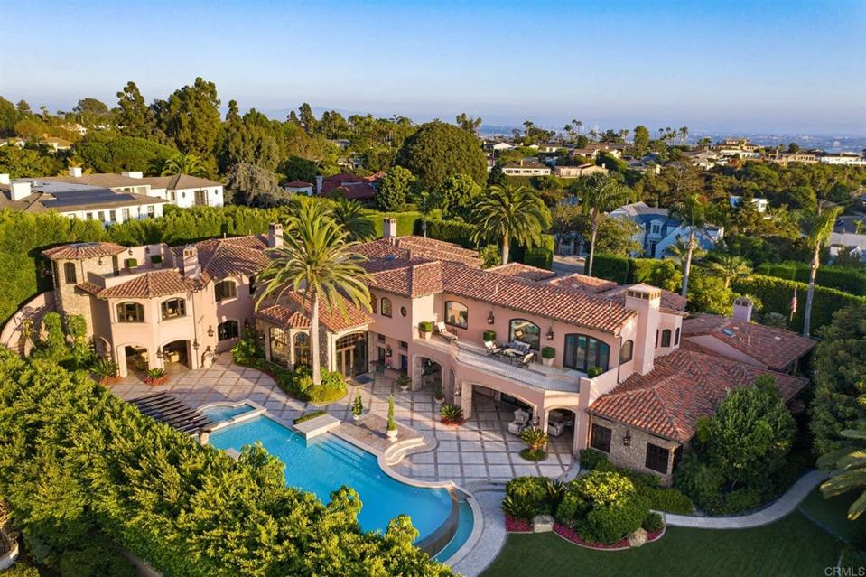 aerial view of muirlands luxury home and pool at 1330 Inspiration Drive in la jolla
