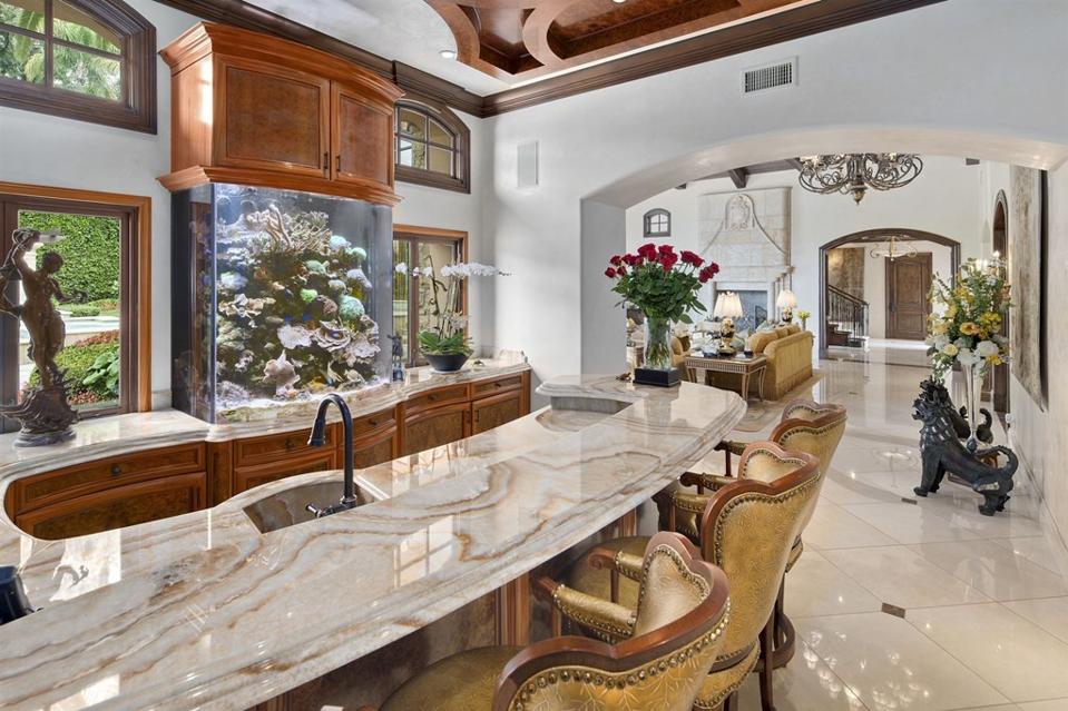 bar and custom aquarium inside home at 1330 Inspiration Drive la jolla muirlands san diego