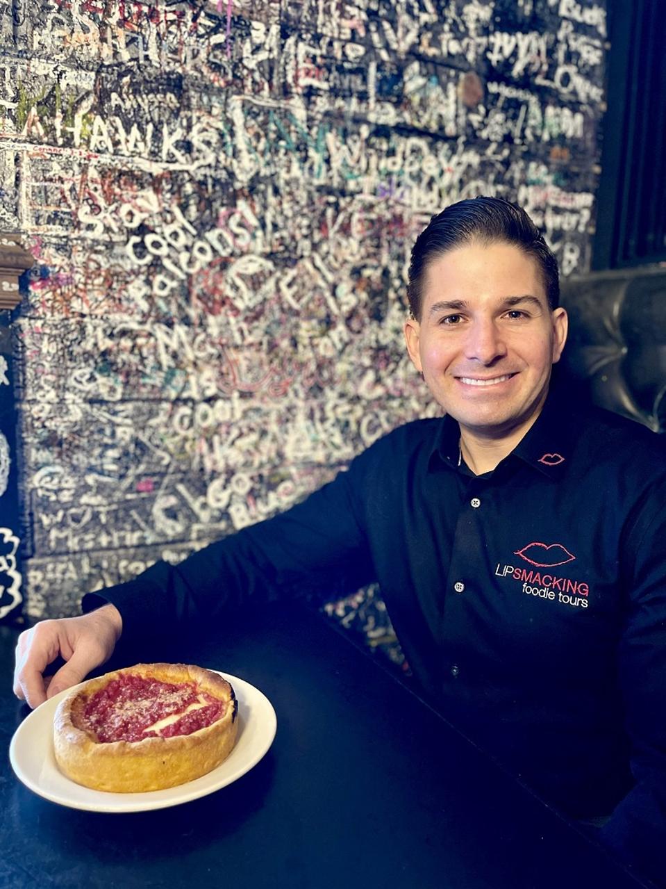 Don Contursi with Chicago deep dish pizza