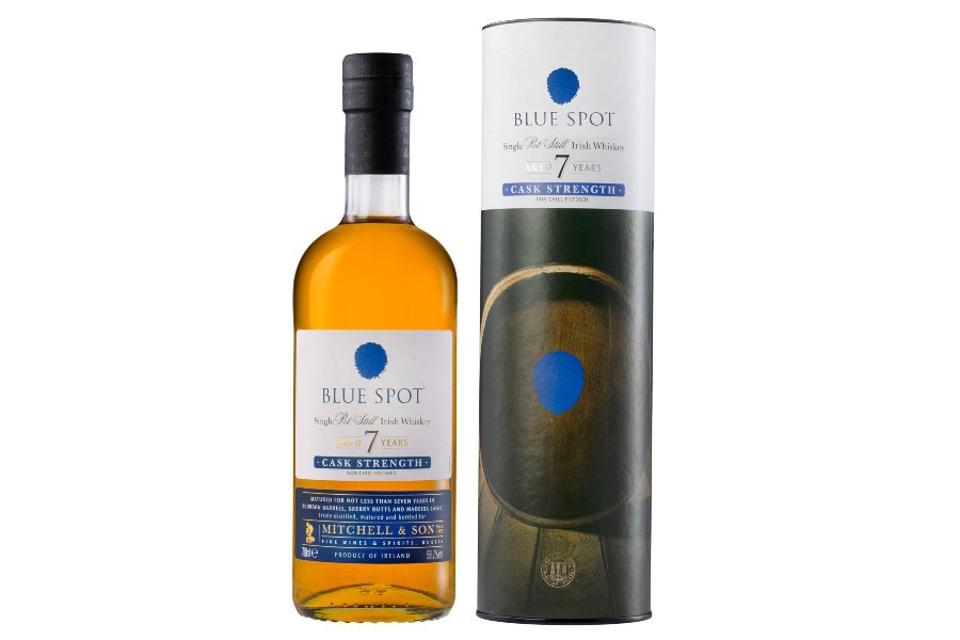 blue spot irish whiskey bottle and packaging
