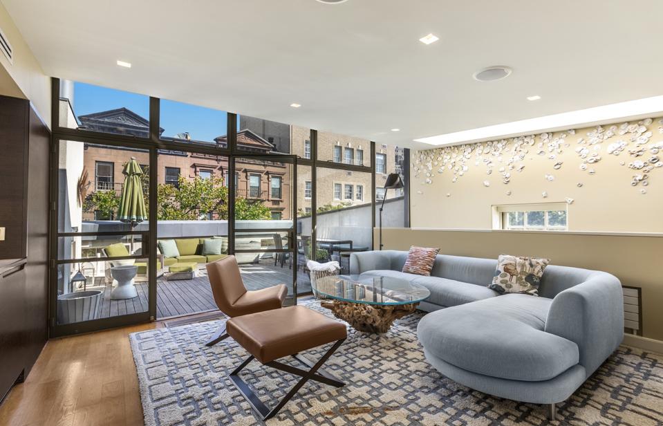 living room inside manhattan apartment at 42 Jane Street new york city