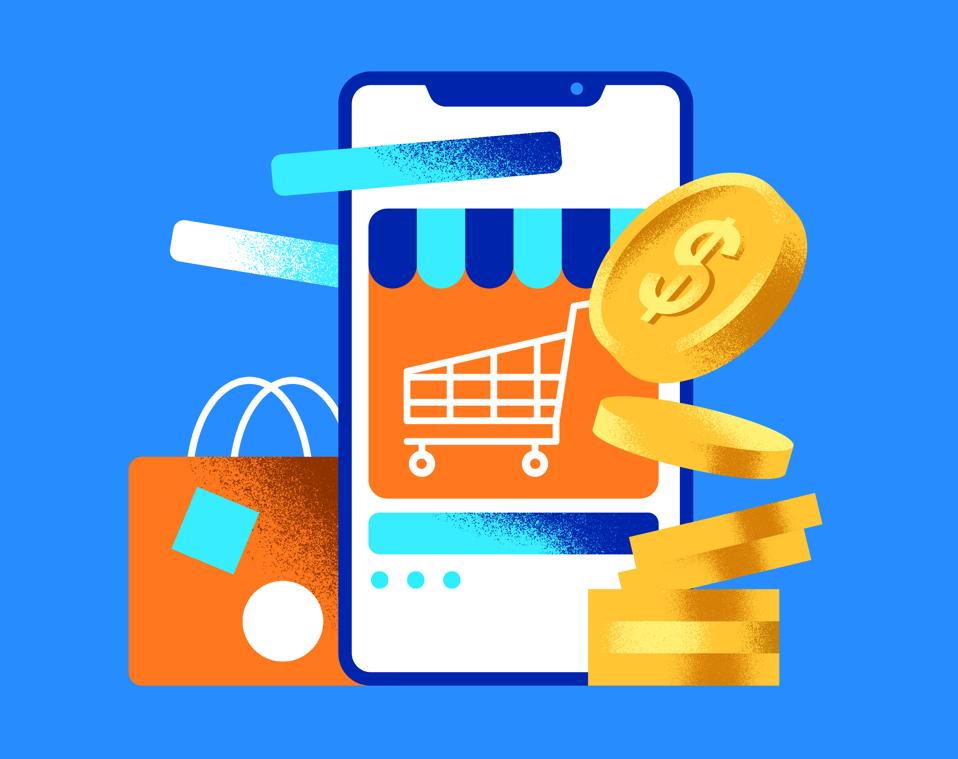 graphic, smartphone, shopping cart, shopping bag, coins