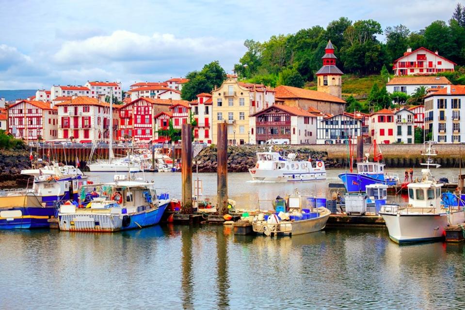 Colorful basque houses in port of Saint-Jean-de-Luz, France