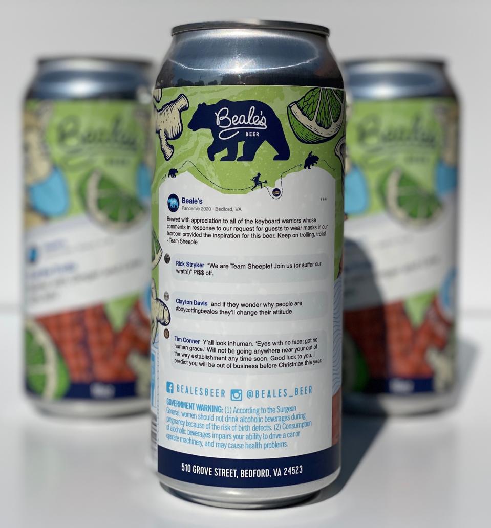 Part of each beer in the Troll the Troll's lineup from Beale's Brewery includes actual messages they received.
