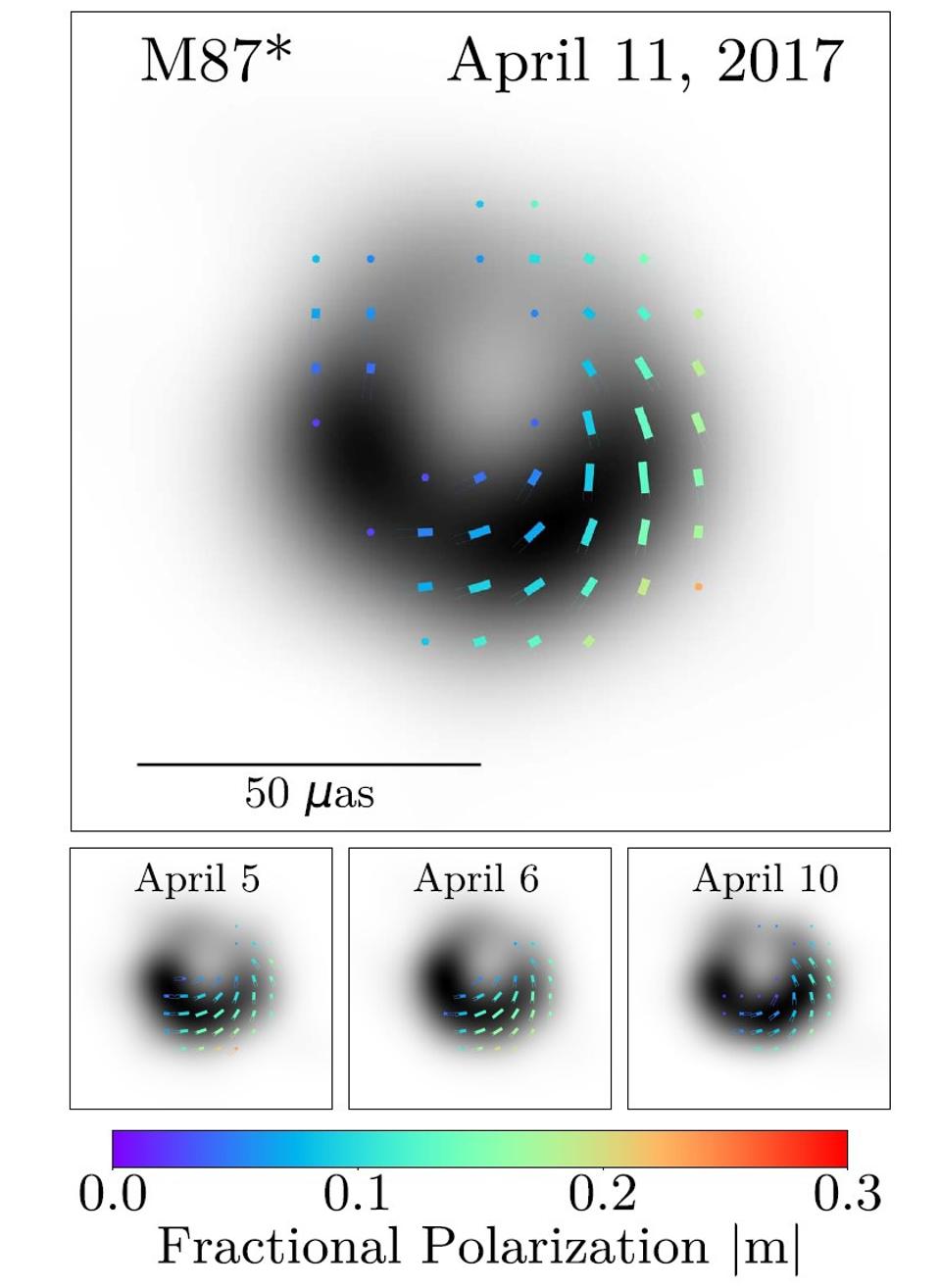 These lines trace out the polarization of the hot plasma surrounding M87's black hole.