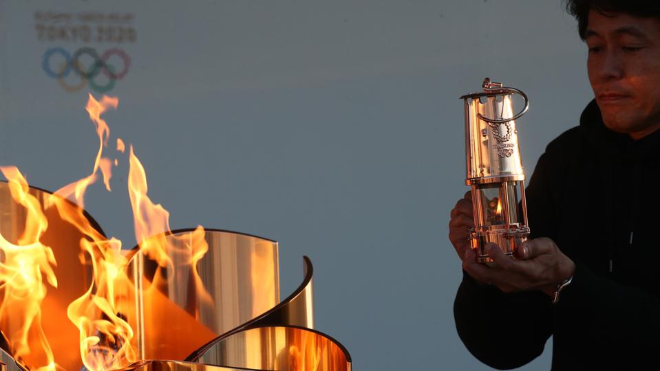 Olympic Flame Displayed A Day After Tokyo Games Postponement Announced