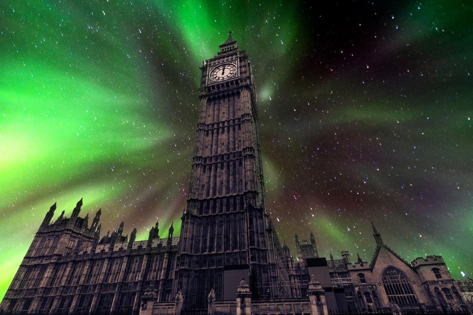 In this mock-up you can see northern Lights over Big Ben and London.