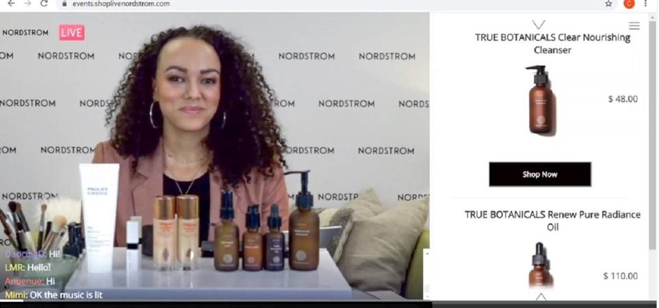 A live-streaming beauty event at Nordstrom.