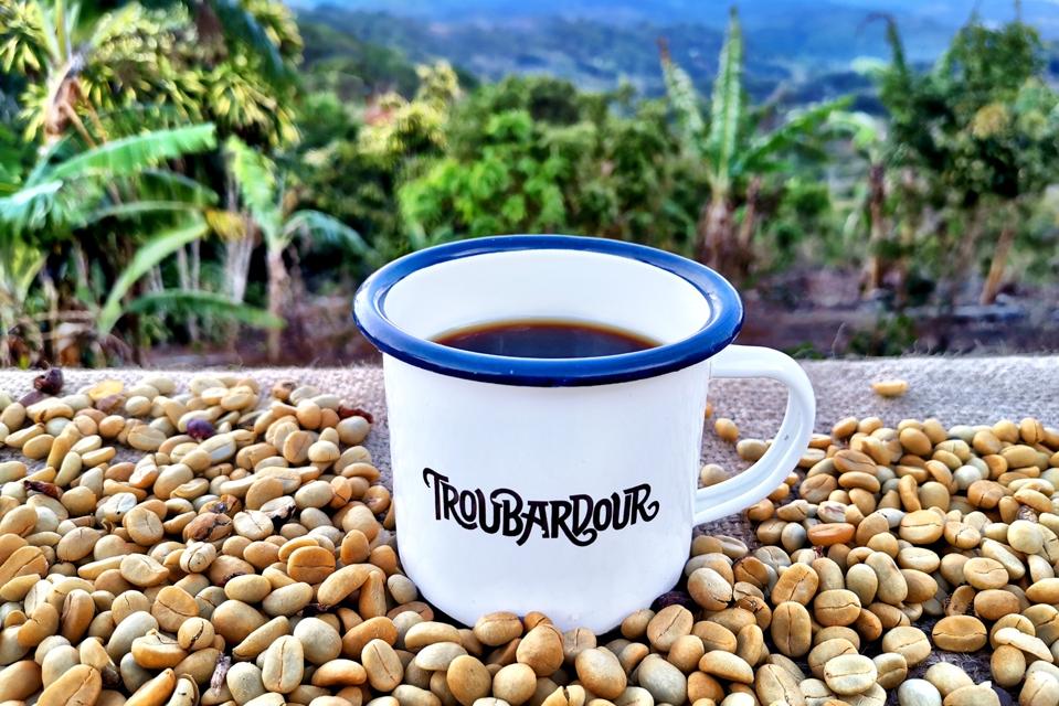 Troubardour Coffee in a mug