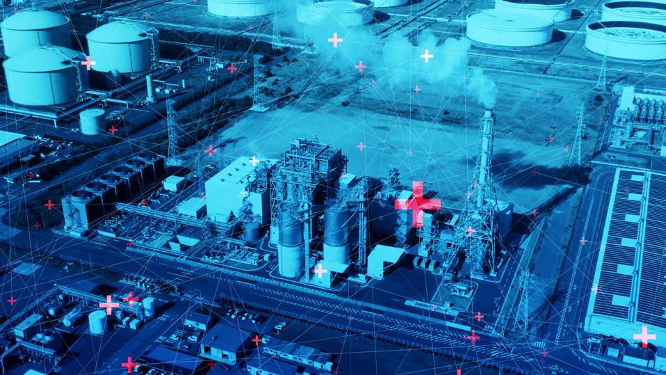 Modern industrial plant and communication network concept.