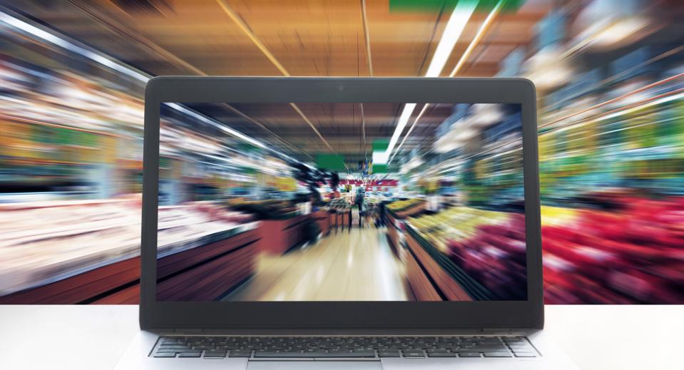 Supermarket shopping by computer.