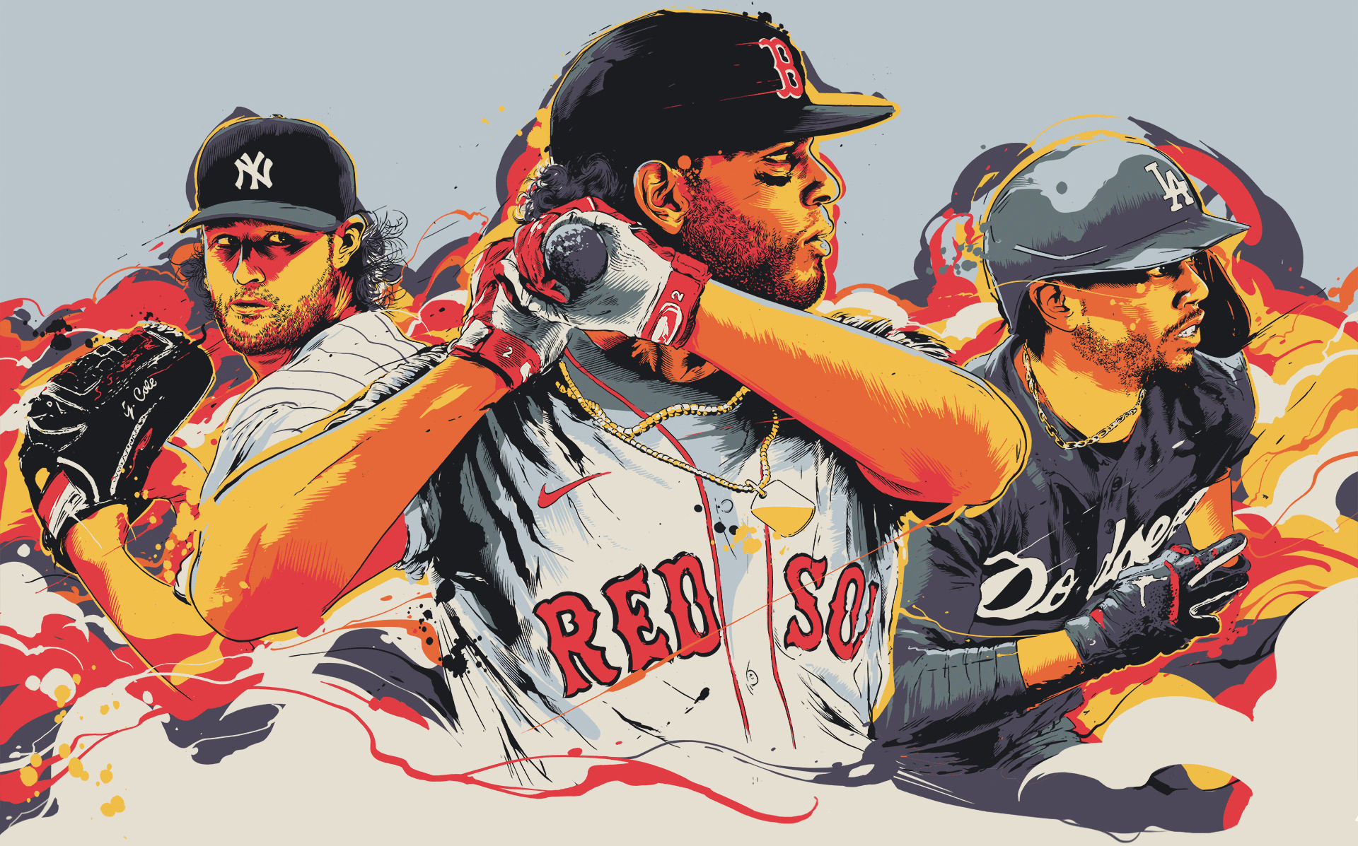 Yankees, Red Sox, Dodgers Illustration
