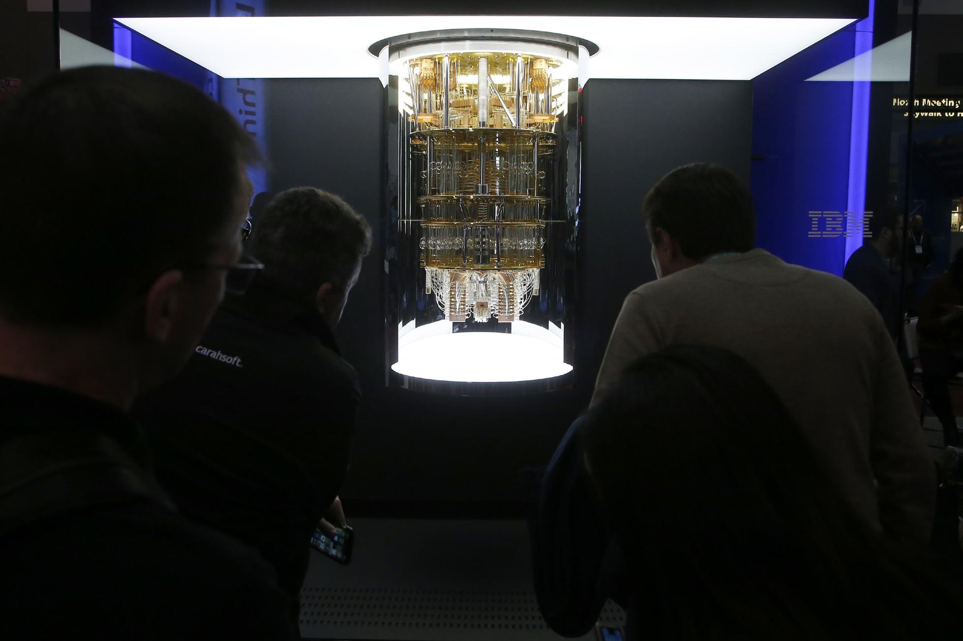 An IBM quantum computer on display at the Consumer Electronics Show.